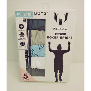 Messi Boys' Stretch Boxer Briefs 5 Pack Multicolor Size M 8-10 Comfort Waistband